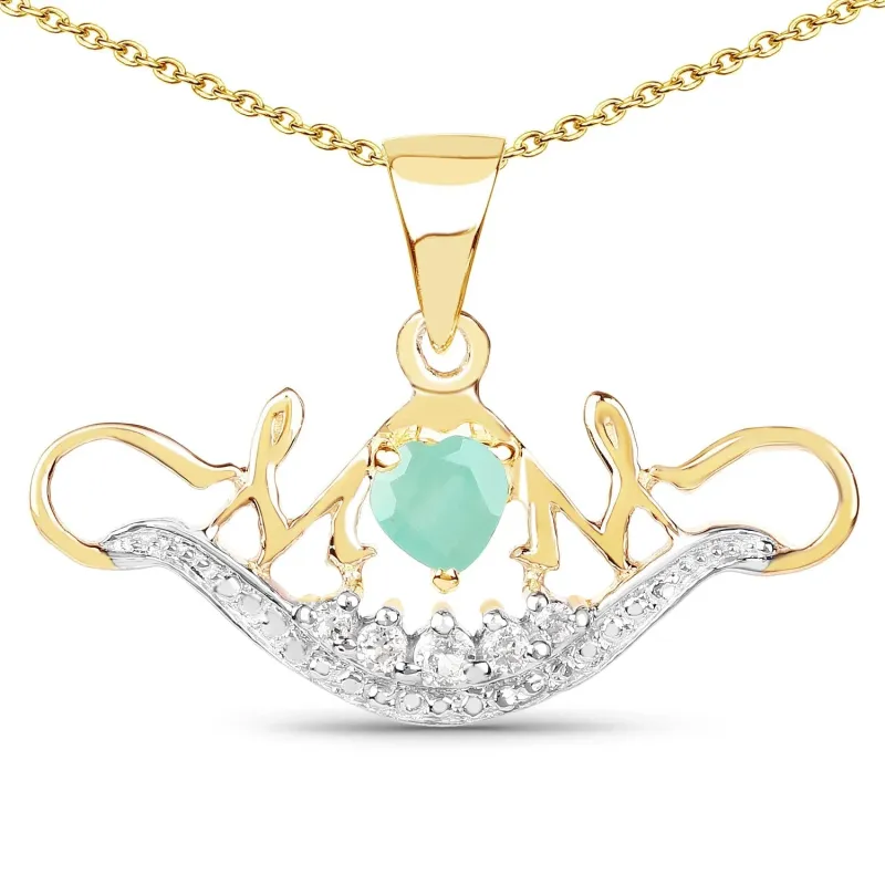 0.46 Ct Heart Green Emerald Prong Gold Plated Silver Mom Pendant Necklace made by Zulily