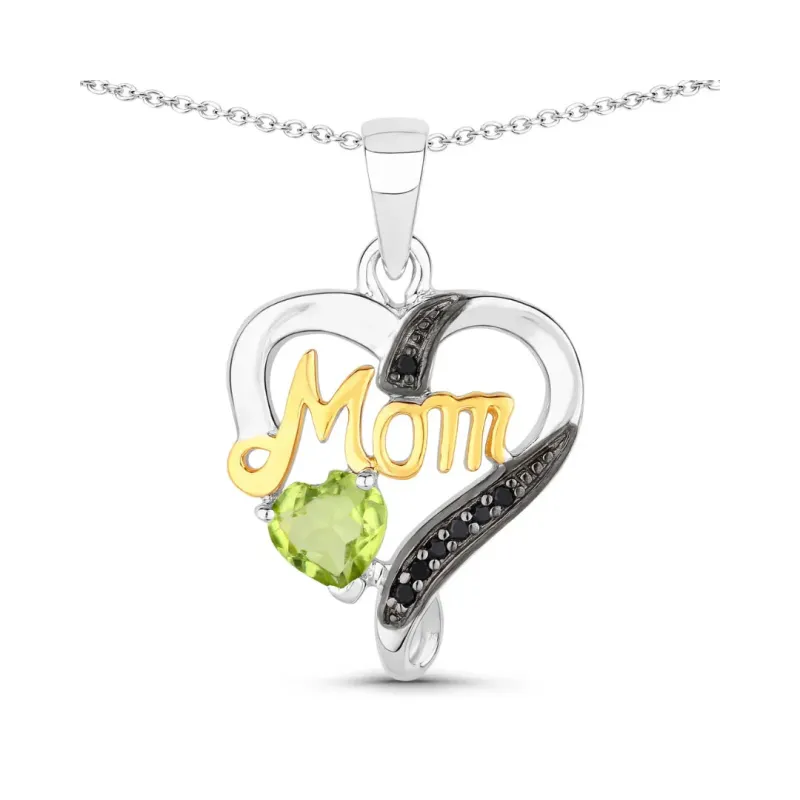 0.44 Ct Heart Green Peridot Prong Silver Double Heart Mom Pendant Necklace made by Zulily