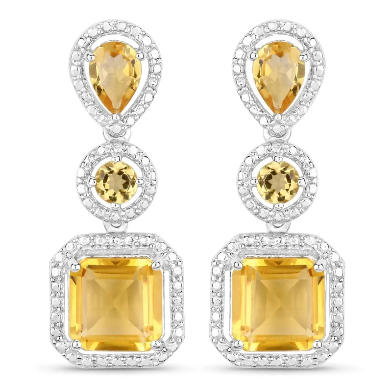 7.58 Ct Yellow Citrine Prong Rhodium Plated Silver Dangle Earrings made by Zulily