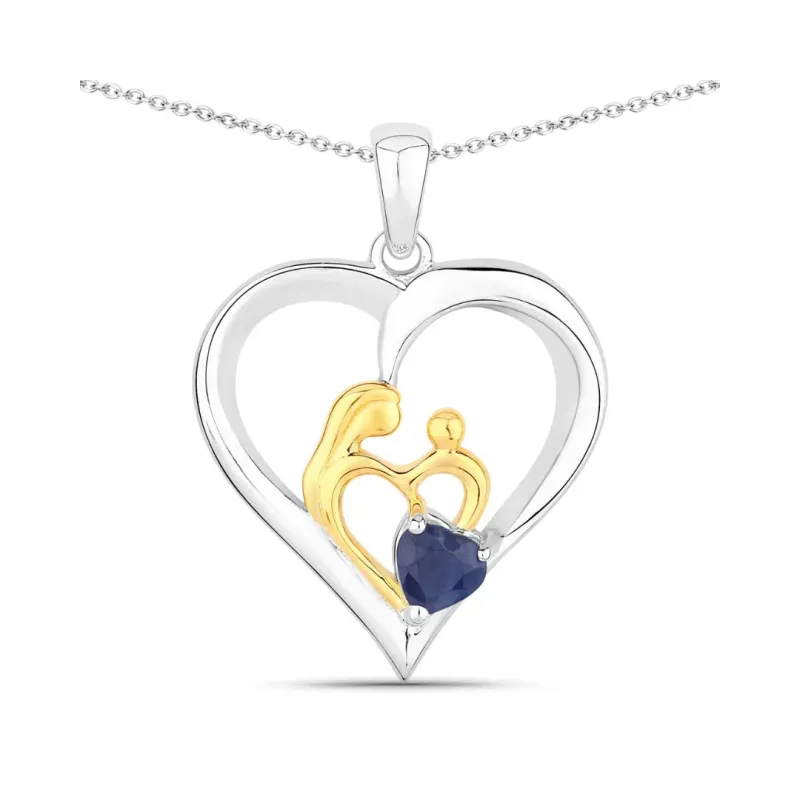0.50 CTTW Heart Blue Sapphire Prong Silver Mom Pendant Necklace made by Zulily