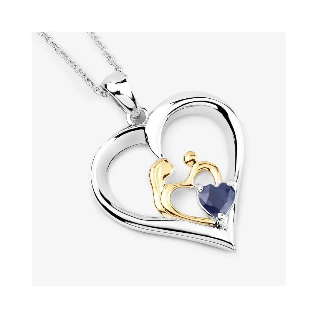 0.50 CTTW Heart Blue Sapphire Prong Silver Mom Pendant Necklace sold by Zulily product image thumbnail 2