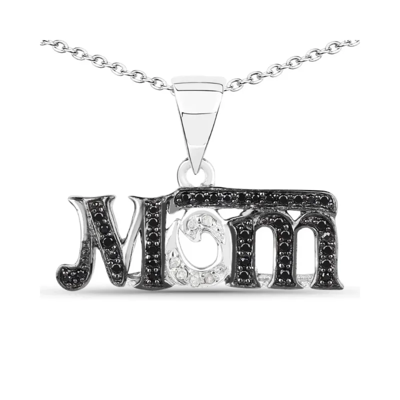 0.30 CTTW Round Black Spinel and White Diamond Prong Silver Mom Pendant Necklace made by Zulily
