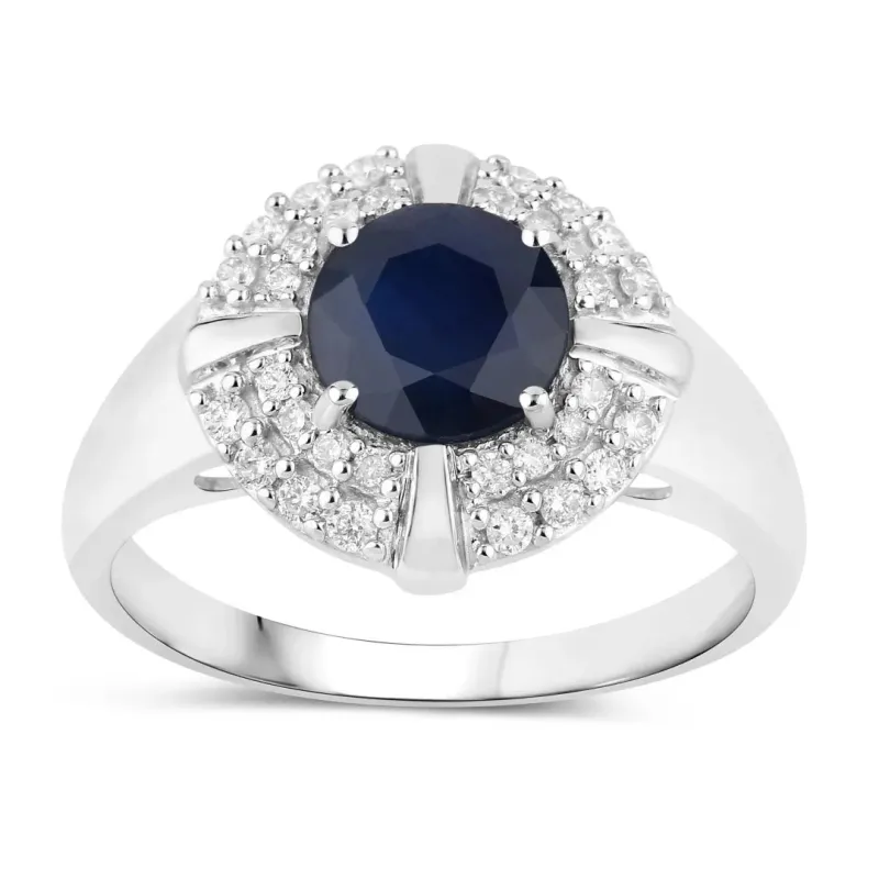 1.48 Ct Round Blue Sapphire Diamond Prong 10k Gold Halo Statement Ring made by Zulily