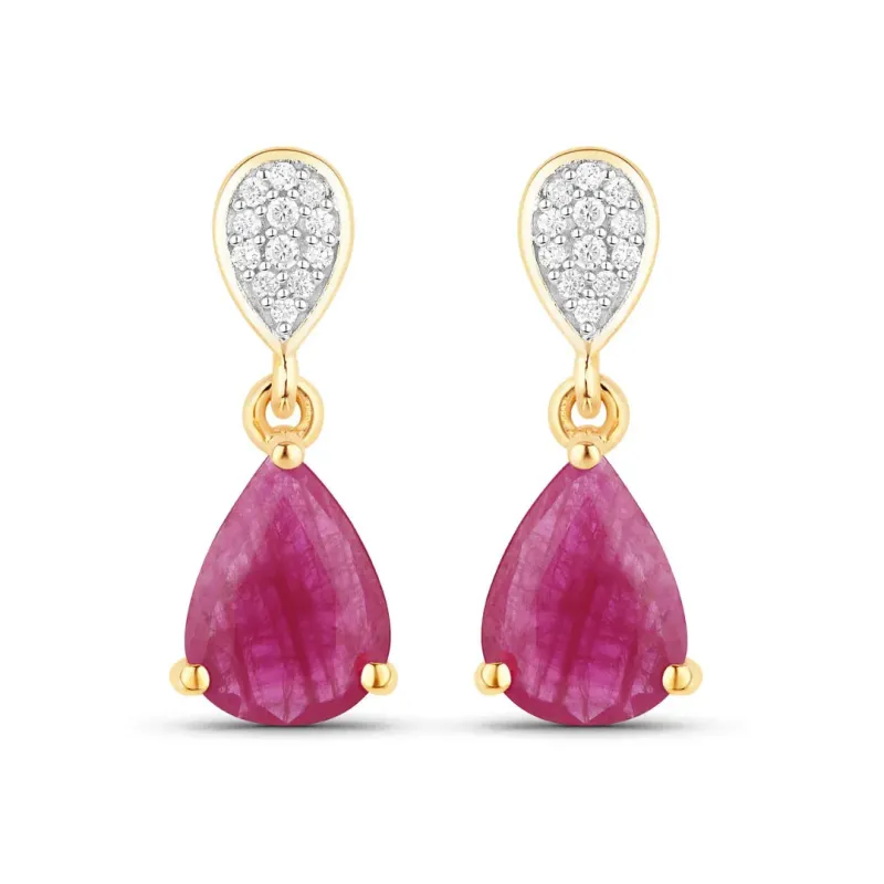 2.38 Ct Pear Pink Ruby & Diamond Prong 10K Gold Teardrop Dangle Earrings made by Zulily