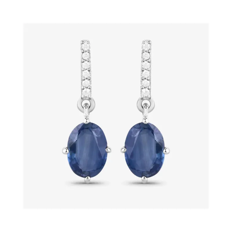 1.90 Ct Oval Blue Sapphire & Diamond Prong 10K Gold Dangle Earrings made by Zulily