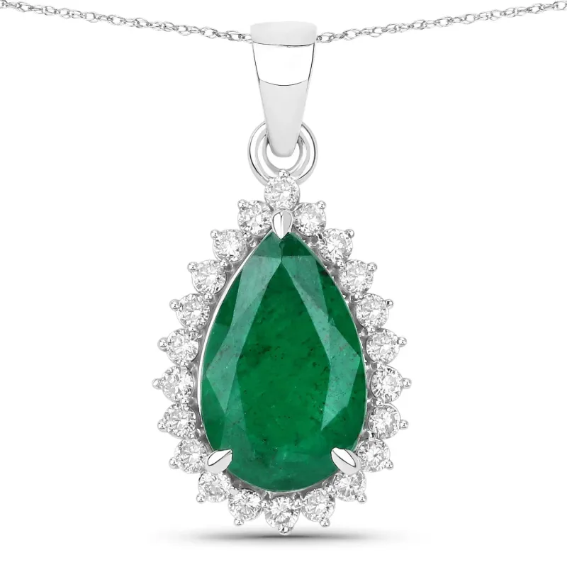 Genuine Zambian Emerald and White Diamond 14K White Gold Pendant made by Zulily
