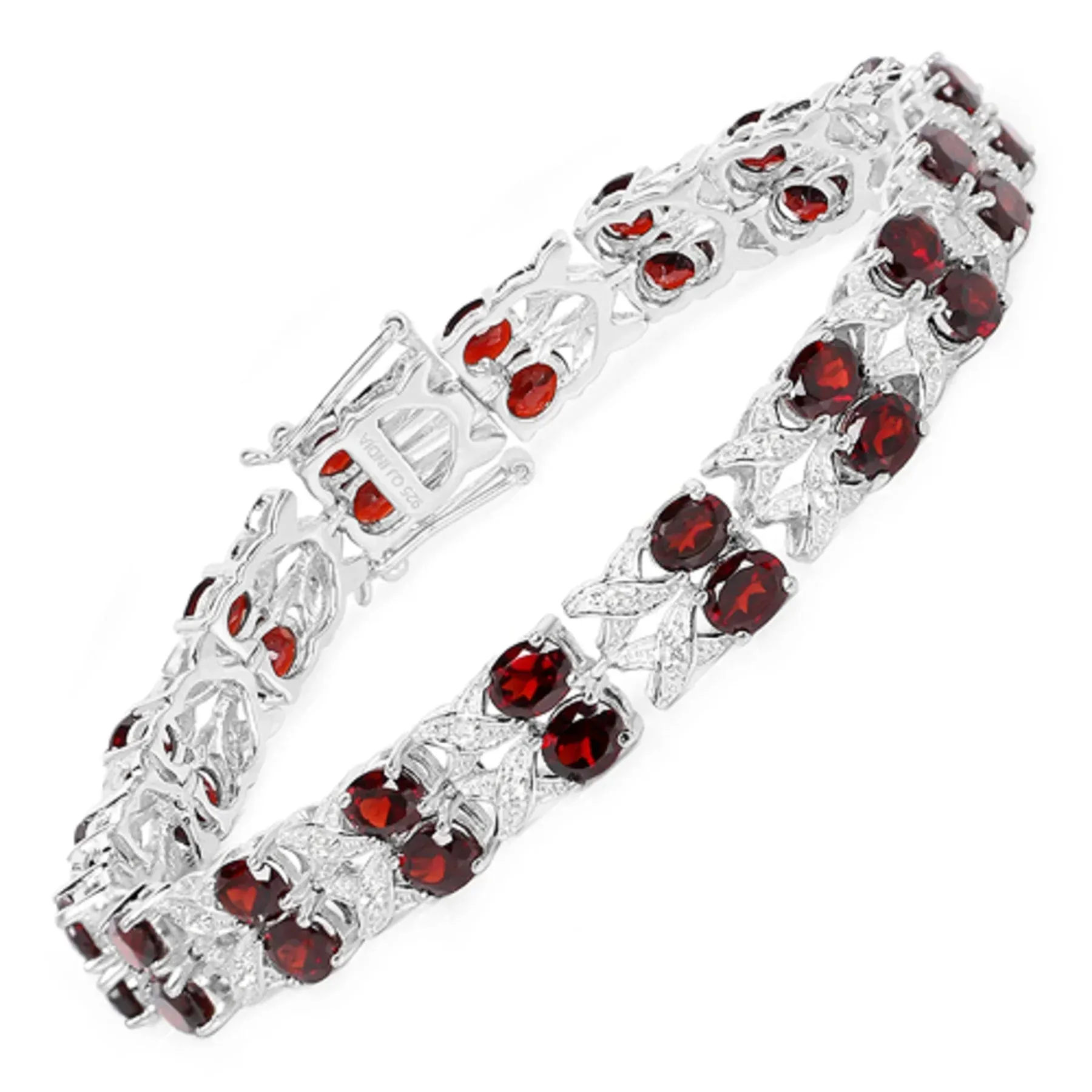 18.36 Ct Oval Deep Red Garnet Prong Silver Double Row X-Link Tennis Bracelet sold by Zulily product image thumbnail 2
