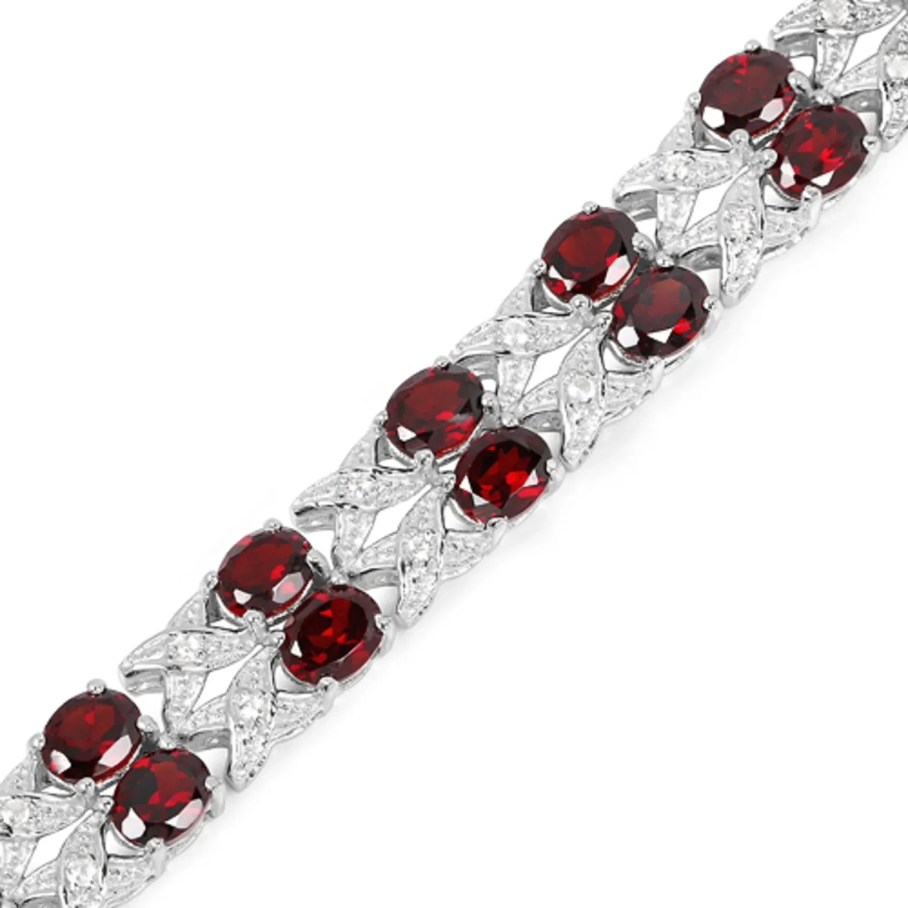 18.36 Ct Oval Deep Red Garnet Prong Silver Double Row X-Link Tennis Bracelet sold by Zulily product image thumbnail 3
