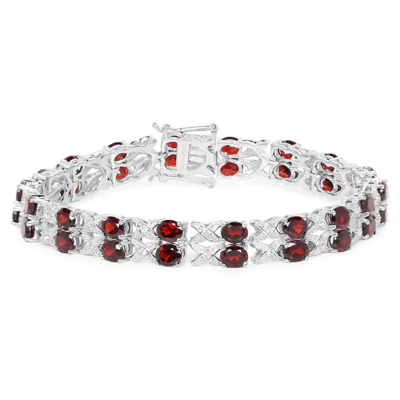 18.36 Ct Oval Deep Red Garnet Prong Silver Double Row X-Link Tennis Bracelet made by Zulily