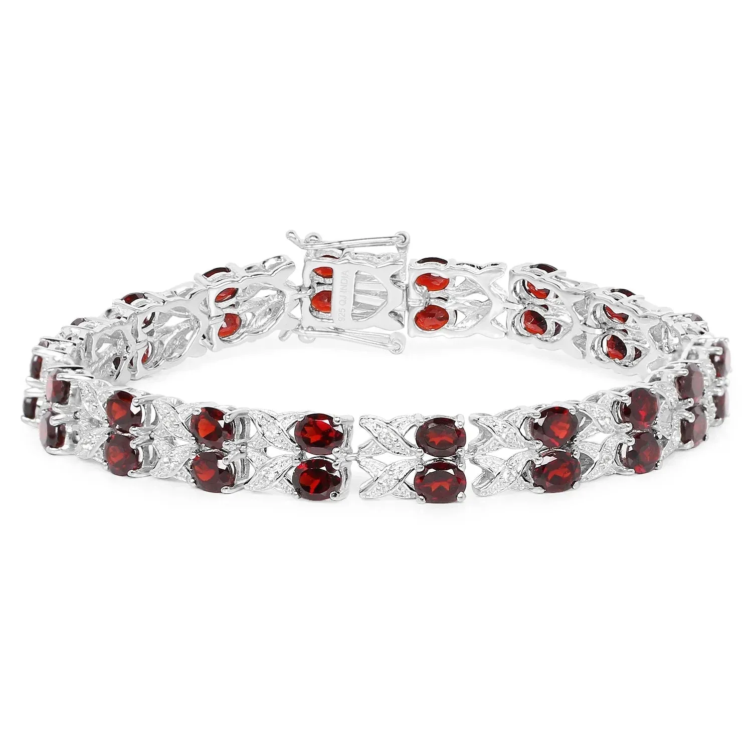 18.36 Ct Oval Deep Red Garnet Prong Silver Double Row X-Link Tennis Bracelet sold by Zulily