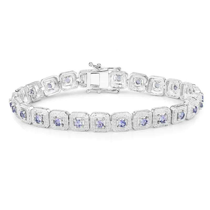 2.40 Ct Round Violet Tanzanite Square Halo Sterling Silver Inline Tennis Bracelet made by Zulily