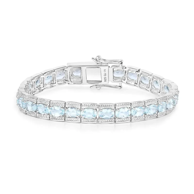 14.79 Ct Oval Blue Topaz Prong Sterling Silver Inline Tennis Bracelet made by Zulily