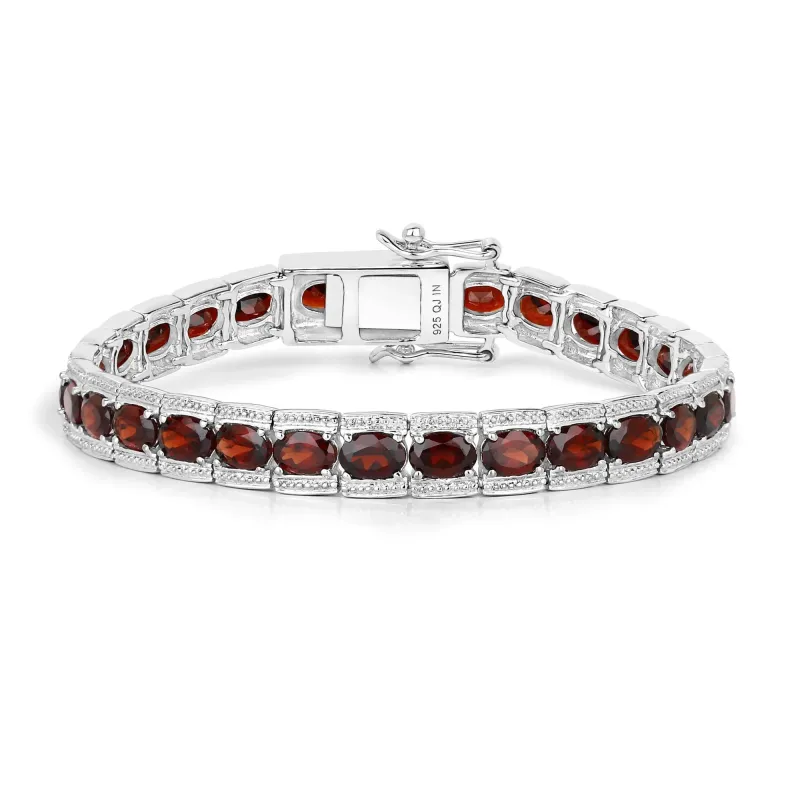 14.79 Ct Oval Deep Red Garnet Prong Sterling Silver Inline Tennis Bracelet made by Zulily
