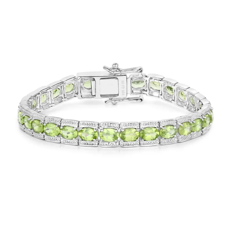 12.47 Ct Oval Green Peridot Prong Sterling Silver Inline Tennis Bracelet made by Zulily