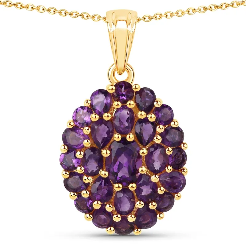 4.04 Ct Purple Amethyst Prong 18K Gold Plated Silver Cluster Pendant Necklace made by Zulily