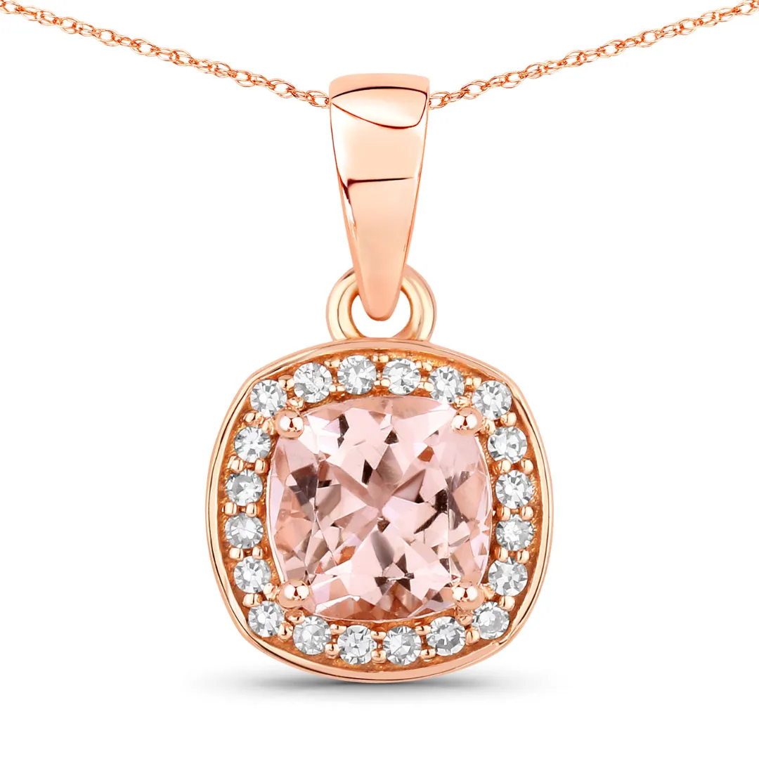 14K Rose Gold Cushion-Cut Morganite Halo Necklace sold by Zulily