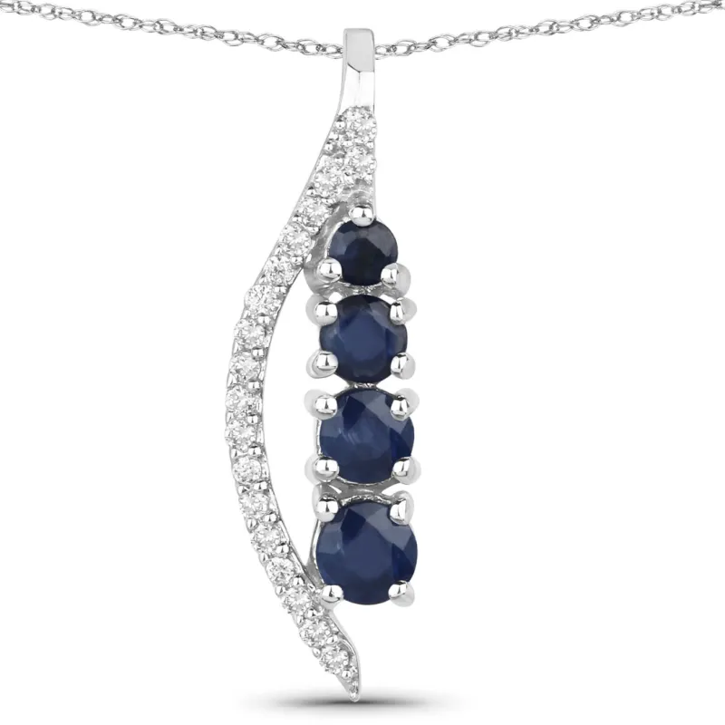 Fine Color Jewels 0.40 Cttw 14K White Gold Blue Sapphire & Diamond September Birthstone Graduated Pendant Necklace made by Zulily