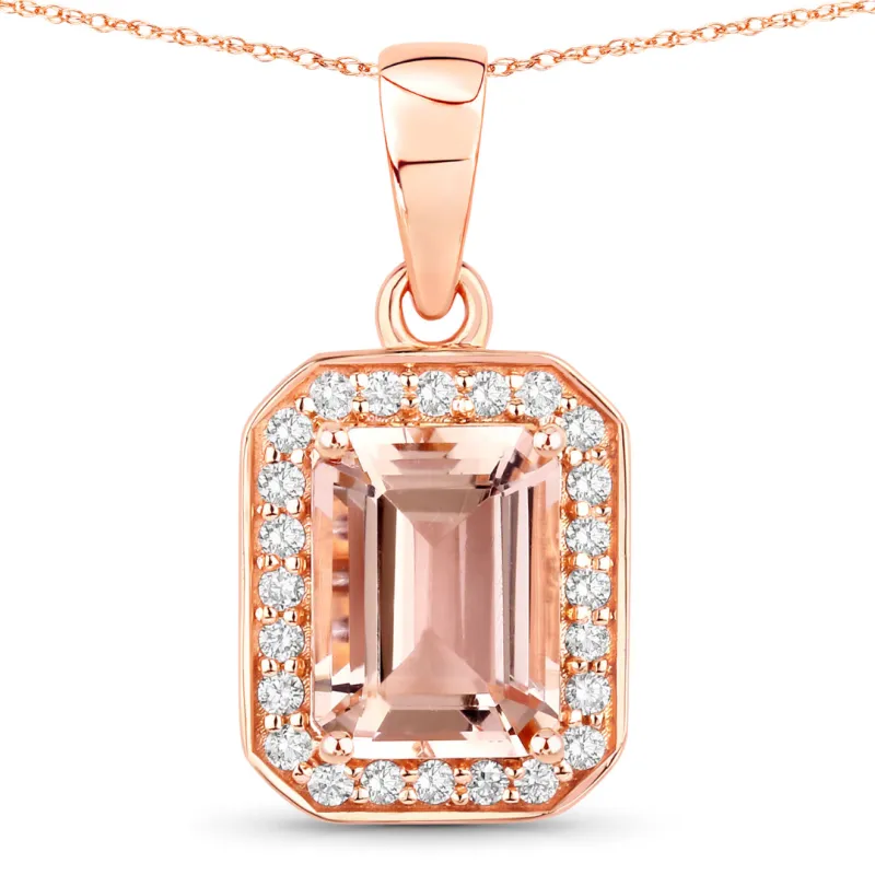 14K Rose Gold Octagon-Shaped Halo Morganite Necklace made by Zulily
