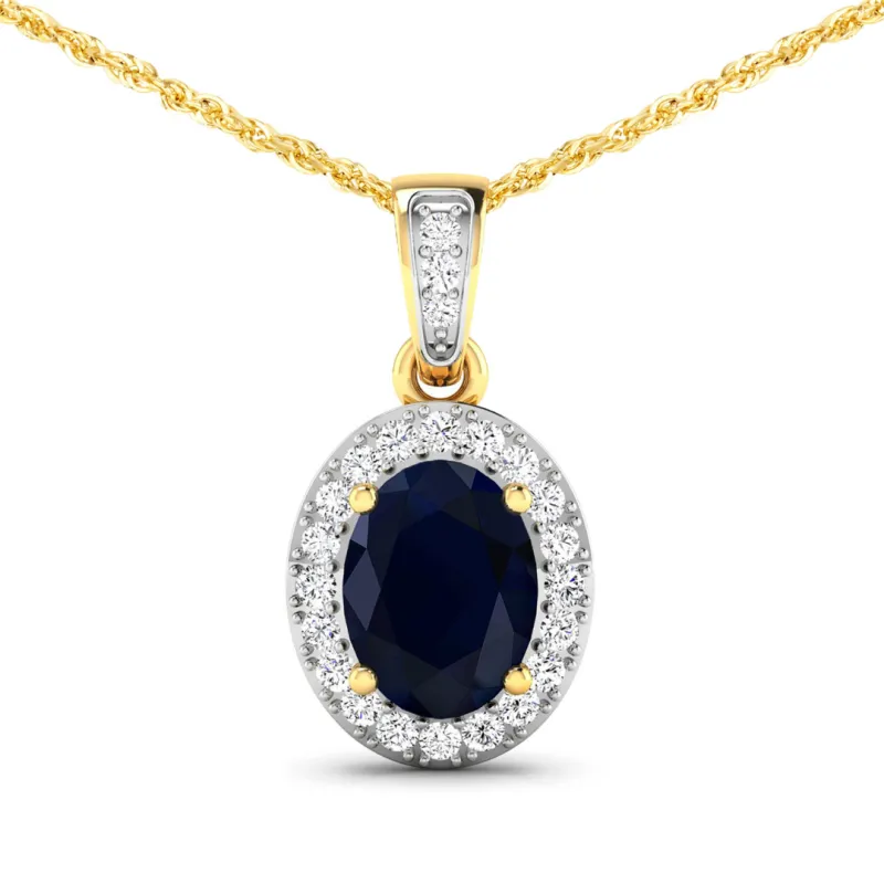 14K Yellow Gold Blue Sapphire Diamond Pendant made by Zulily