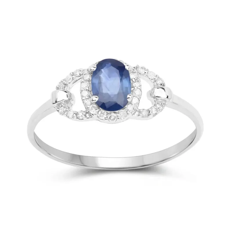 0.60 Ct Oval Blue Sapphire and White Diamond Prong 10K White Gold Halo Cocktail Ring made by Zulily