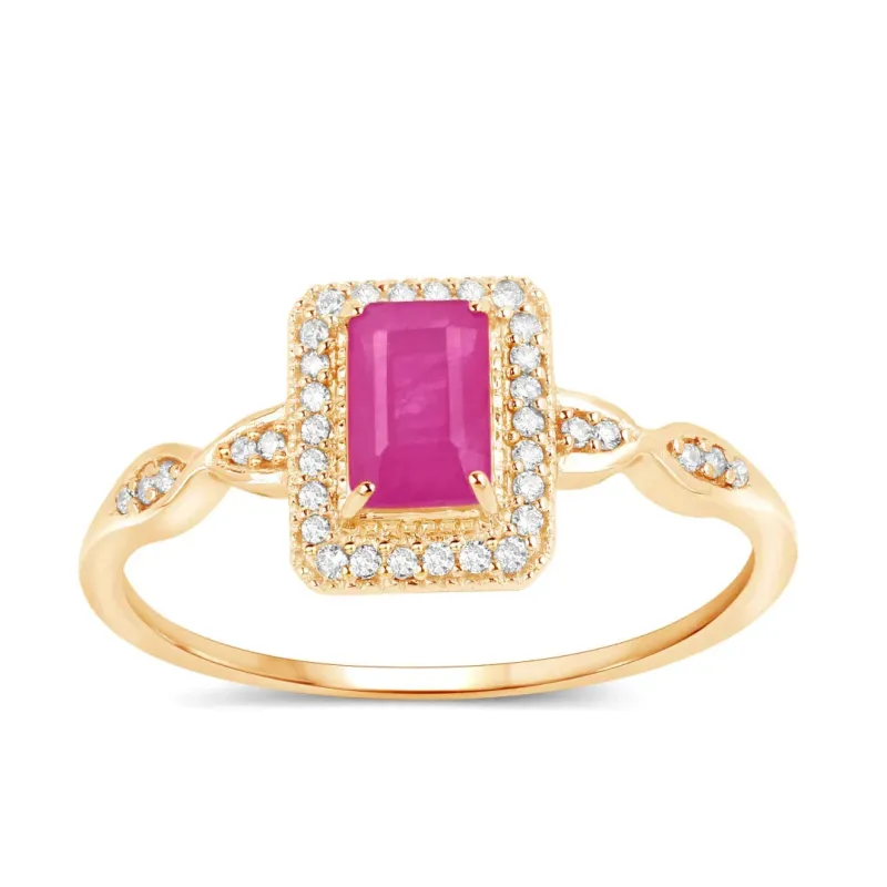 0.75 Ct Octagon Pink Ruby Diamond Prong 14K Yellow Gold Halo Ring made by Zulily