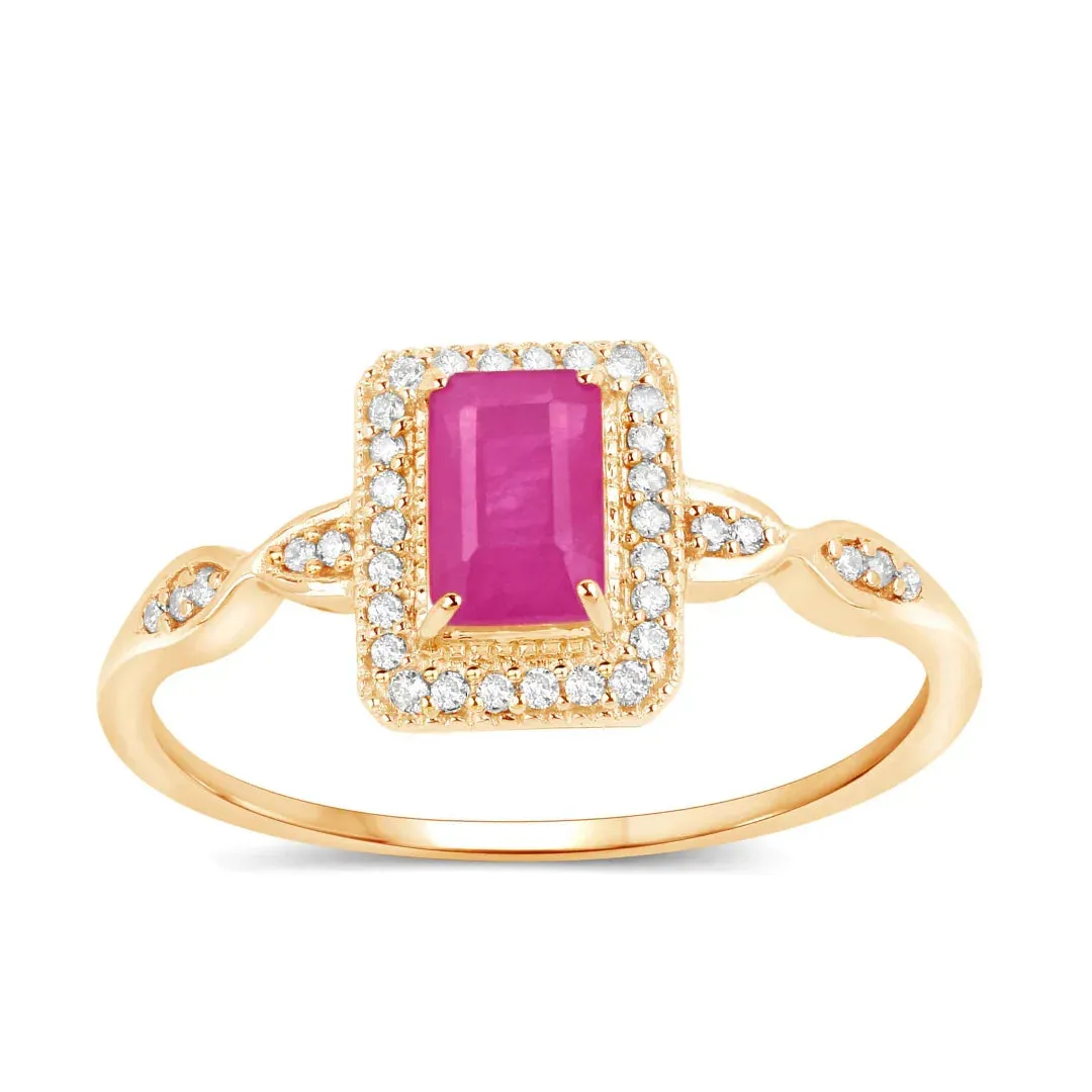 0.75 Ct Octagon Pink Ruby Diamond Prong 14K Yellow Gold Halo Ring sold by Zulily