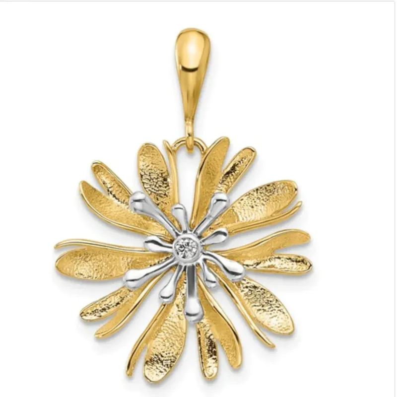 14K Two-Tone Gold Natural Diamond Flower Pendant made by Zulily