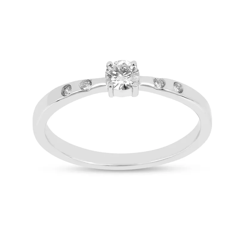 Round White Lab Diamond Prong Sterling Silver Solitaire Ring made by Zulily