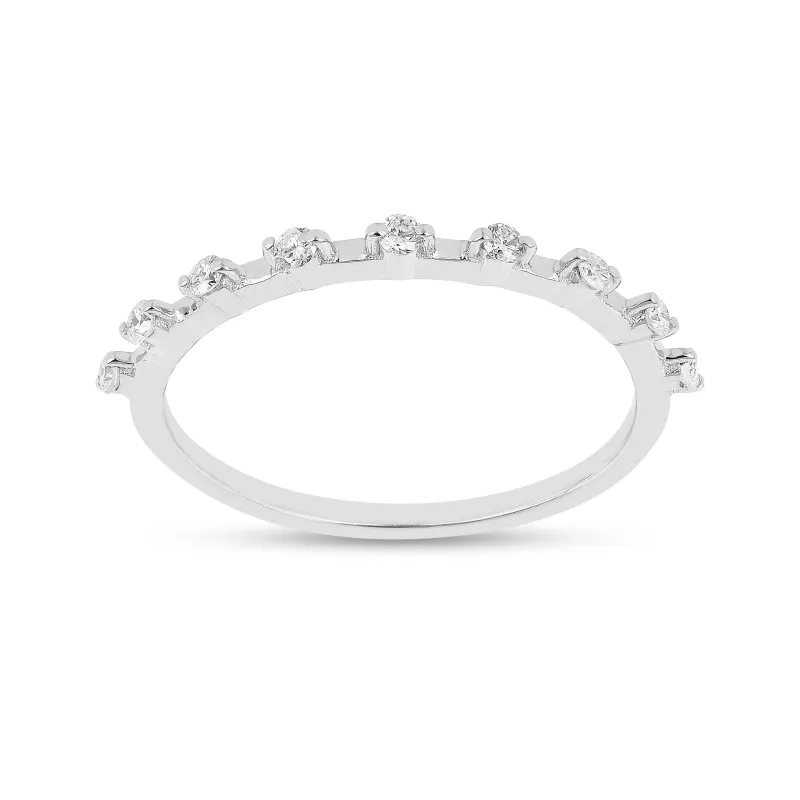 0.22 Ct Round White Lab Diamond Sterling Silver Half Eternity Ring made by Zulily