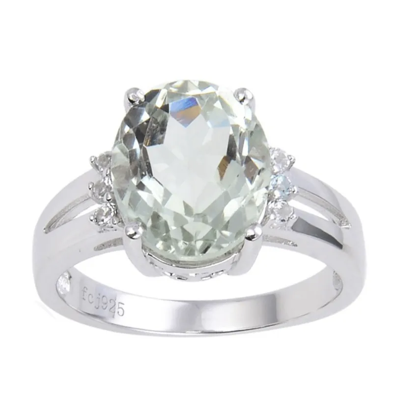 1.44 Ct Oval Green Amethyst Prong Silver Statement Ring made by Zulily