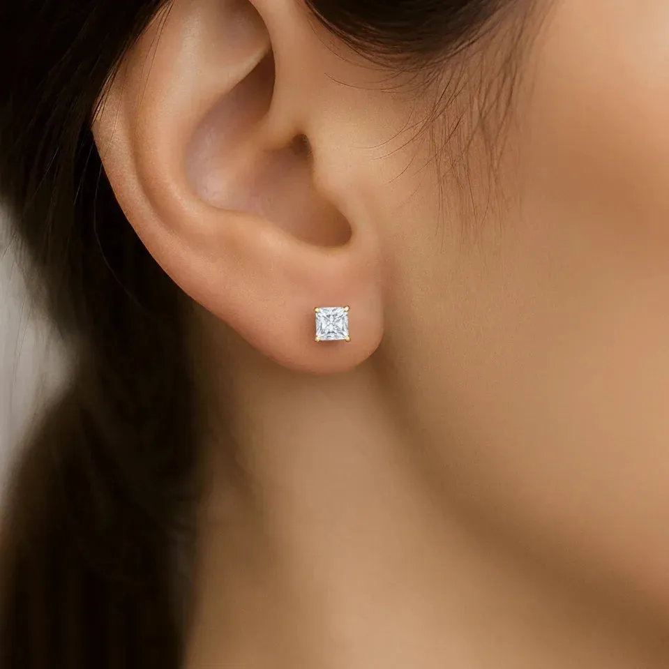 IGI Certified Princess Cut Lab Grown Diamond Solitaire Stud Earrings Yellow Gold sold by Zulily product image thumbnail 3