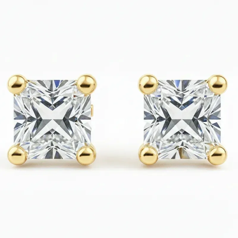 IGI Certified Princess Cut Lab Grown Diamond Solitaire Stud Earrings Yellow Gold made by Zulily