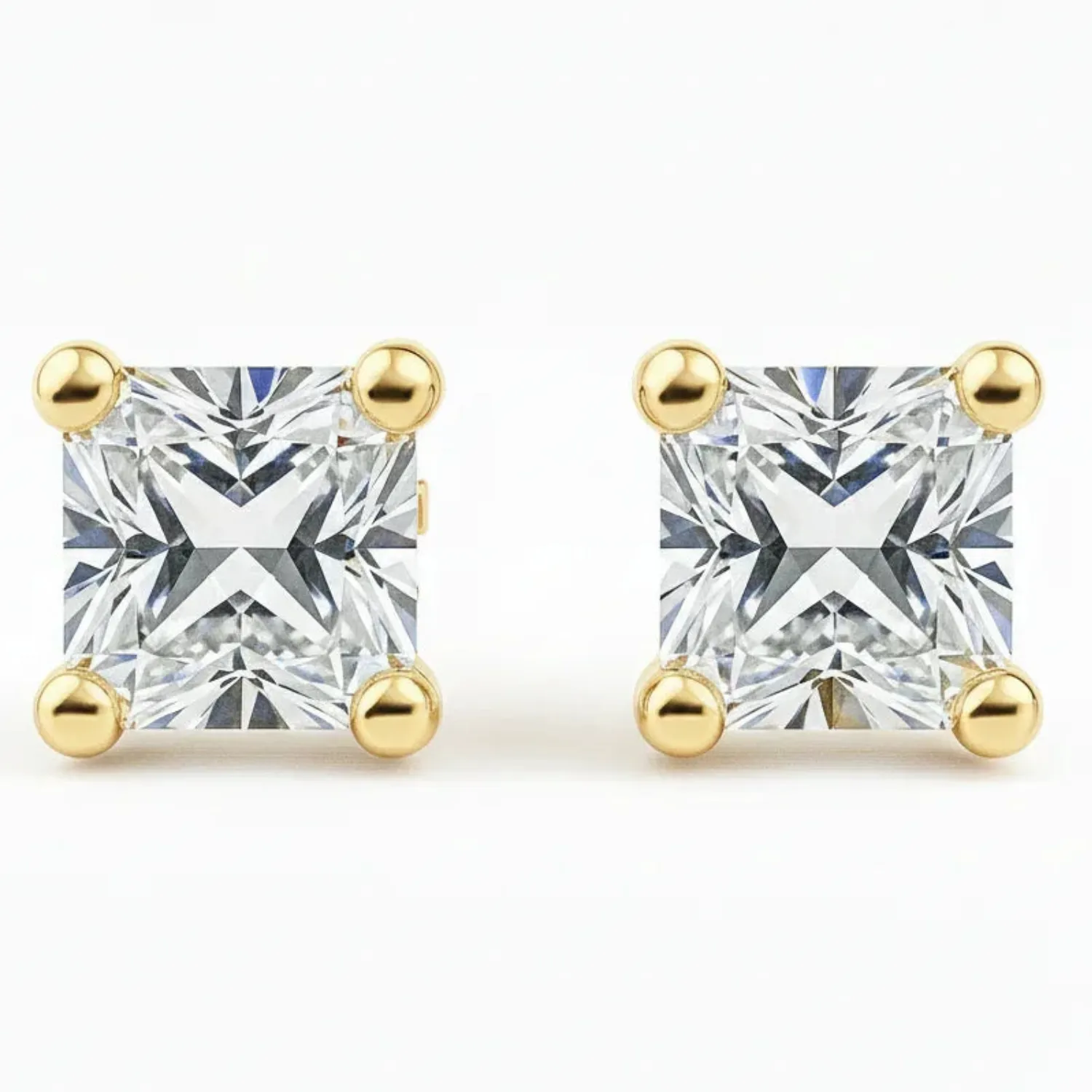 IGI Certified Princess Cut Lab Grown Diamond Solitaire Stud Earrings Yellow Gold sold by Zulily