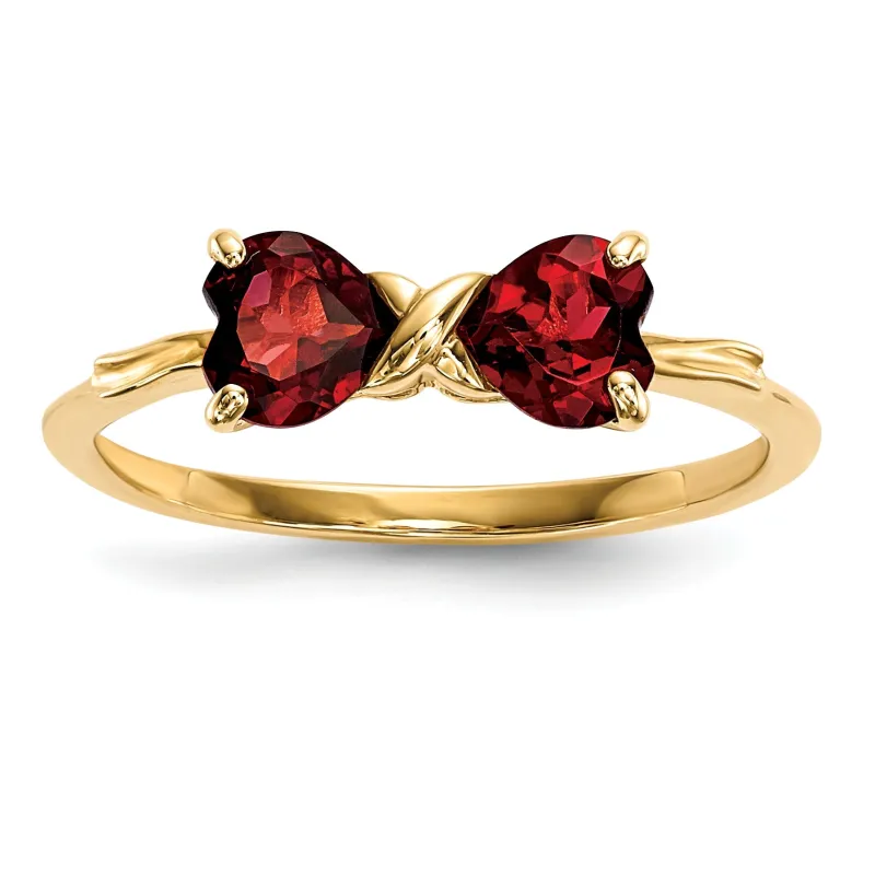 14k Yellow Gold Bow Dual Heart Birthstone Ring made by Zulily