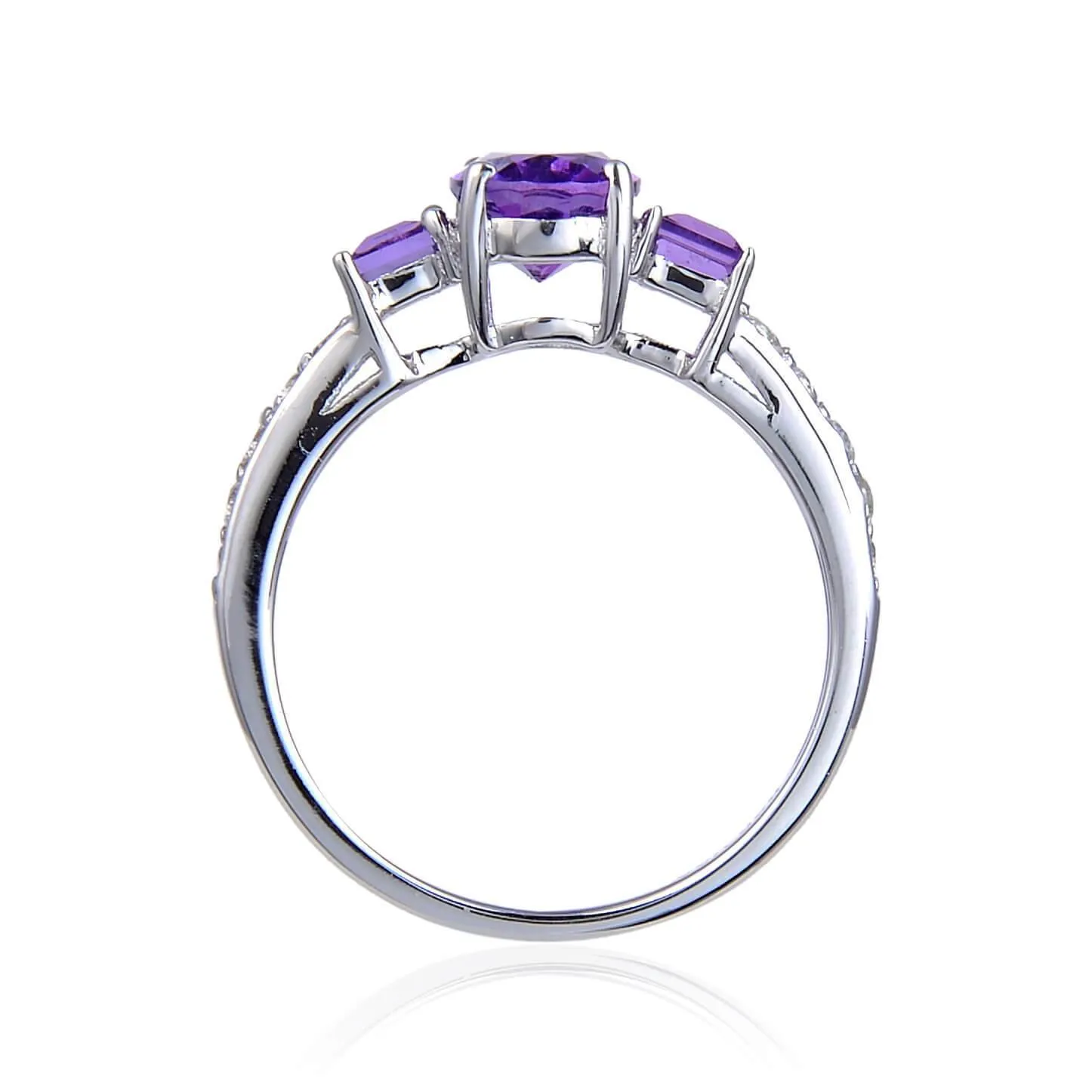 1.50 Ct Oval and Square Purple Amethyst and White Topaz Prong Silver Three Stone Ring sold by Zulily product image thumbnail 4