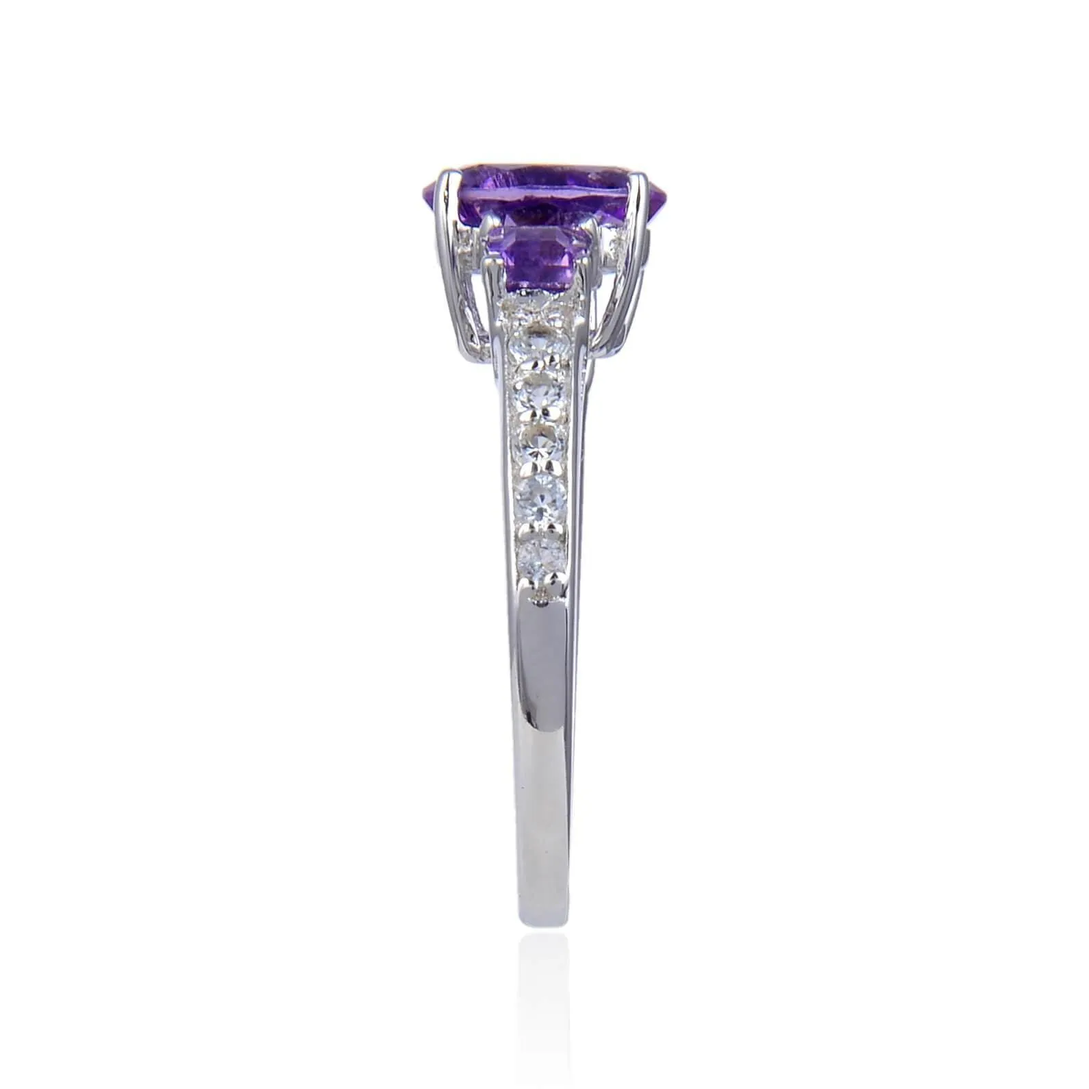 1.50 Ct Oval and Square Purple Amethyst and White Topaz Prong Silver Three Stone Ring sold by Zulily product image thumbnail 5