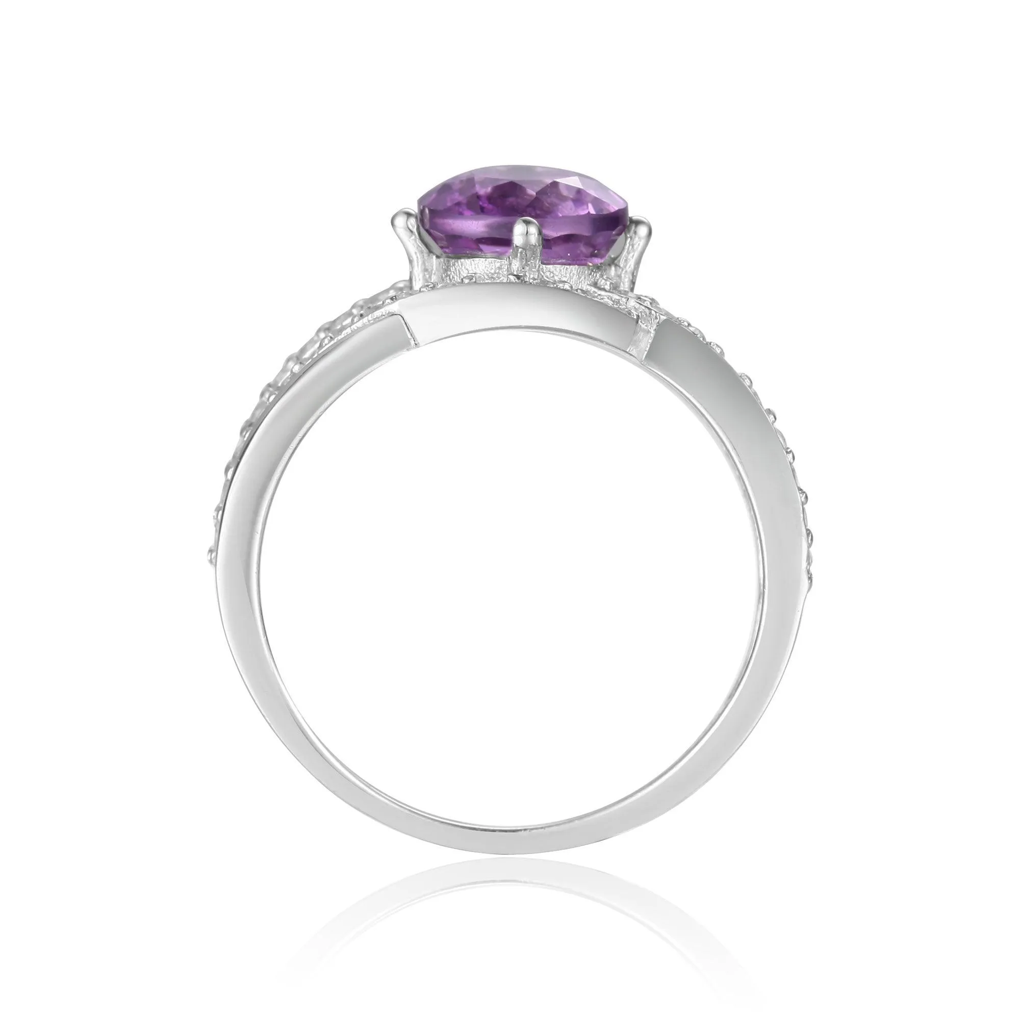 0.98 Ct Round Purple Amethyst and White Sapphire Prong Silver Cocktail Ring sold by Zulily product image thumbnail 4