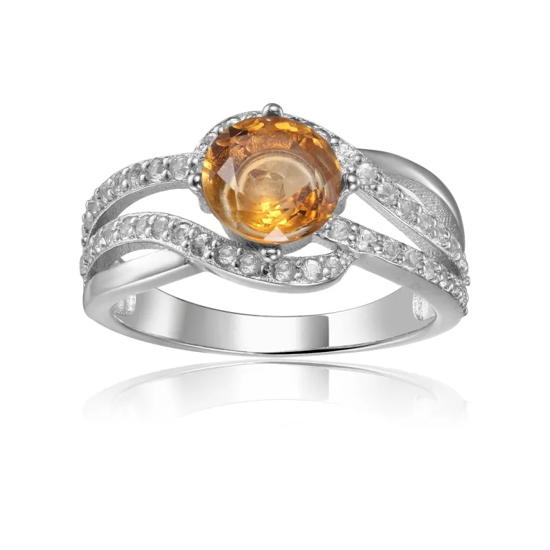 1.12 Ct Square Yellow Citrine and White Sapphire Prong Silver Engagement Ring made by Zulily