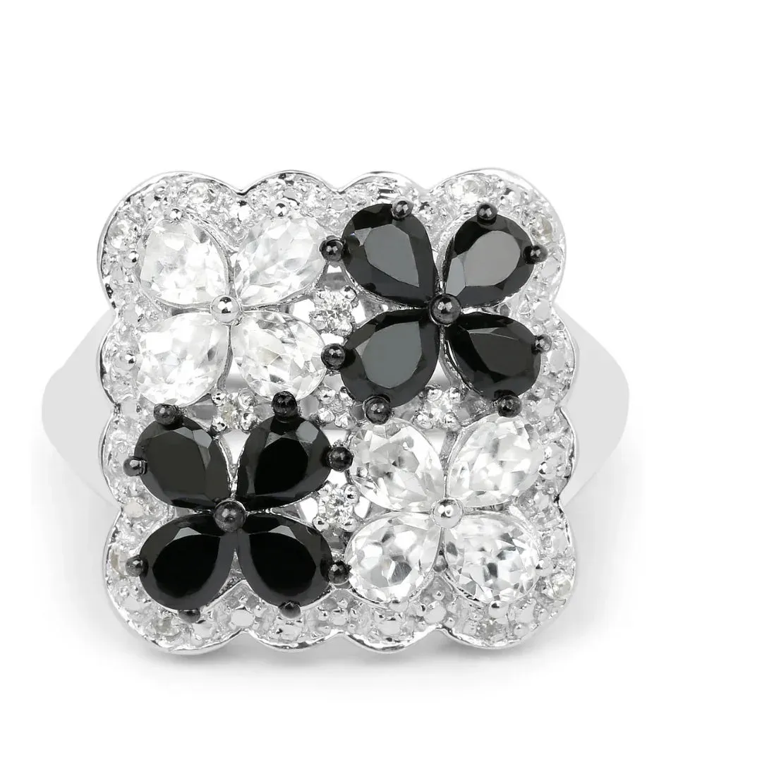 Black Spinel White Topaz Floral Ring sold by Zulily product image thumbnail 2