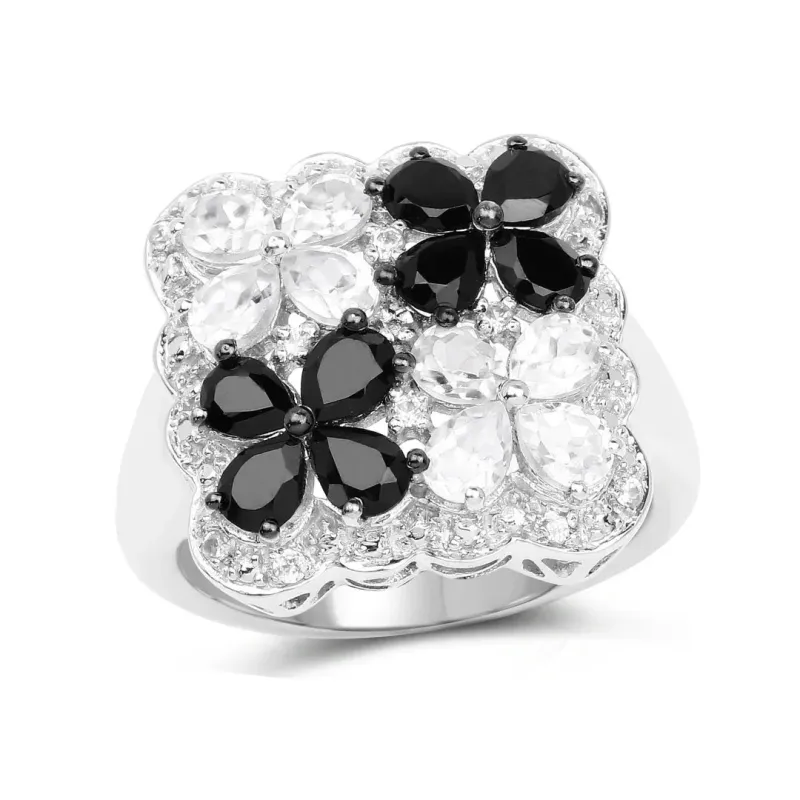 Black Spinel White Topaz Floral Ring made by Zulily