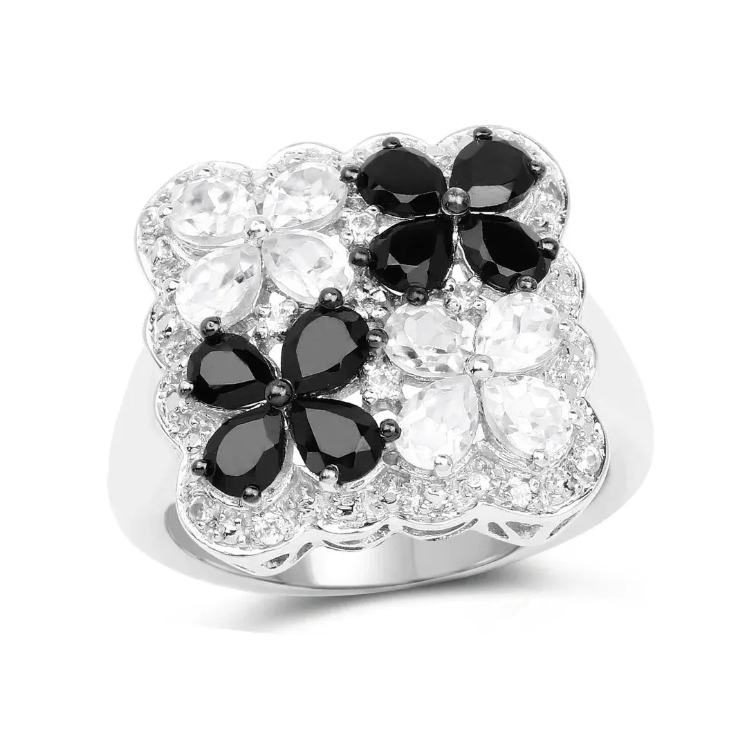 Black Spinel White Topaz Floral Ring sold by Zulily