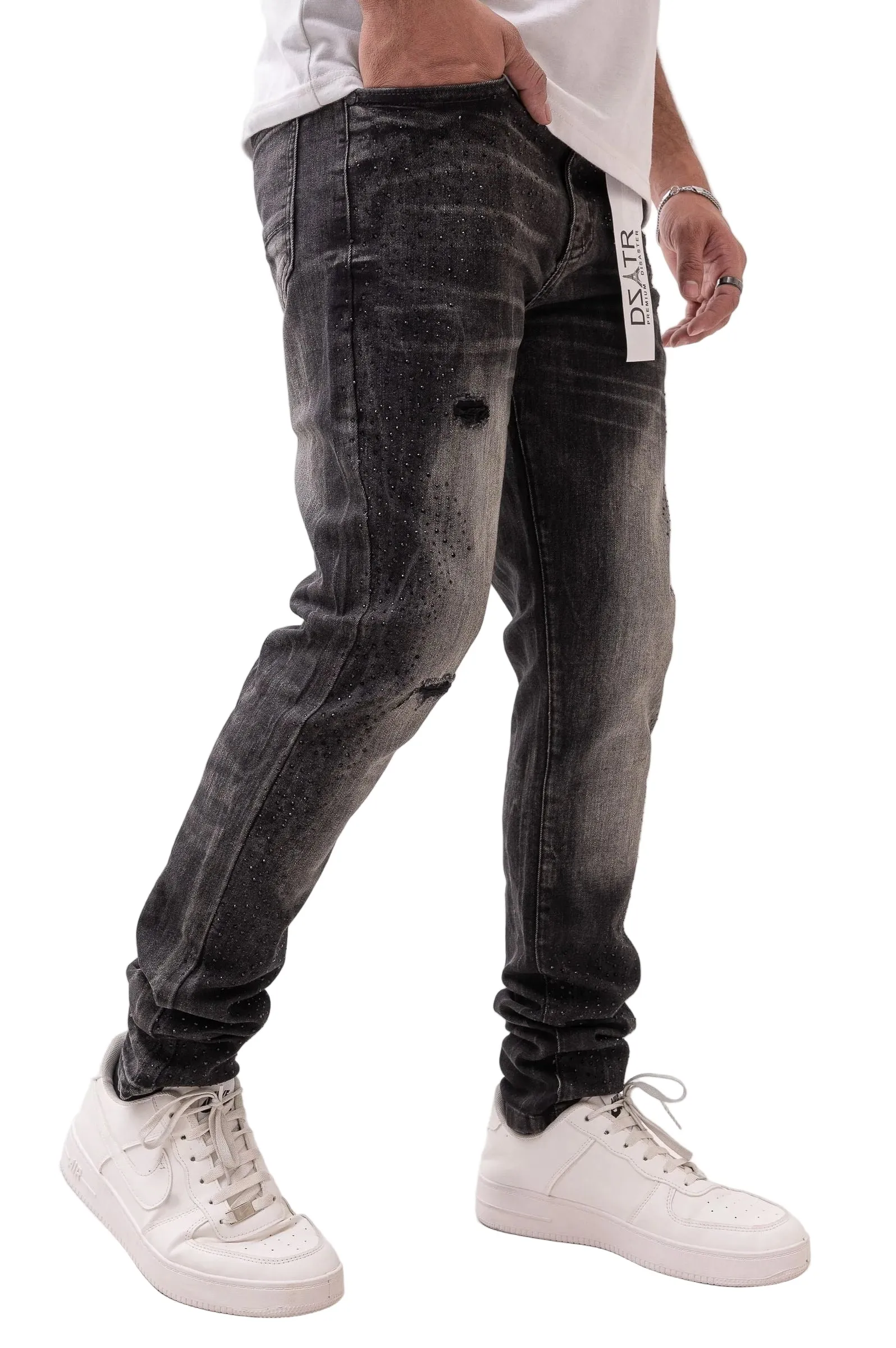 Premium Disaster Classic Skinny Stretch Denim Jeans - Black Stone sold by Zulily product image thumbnail 3