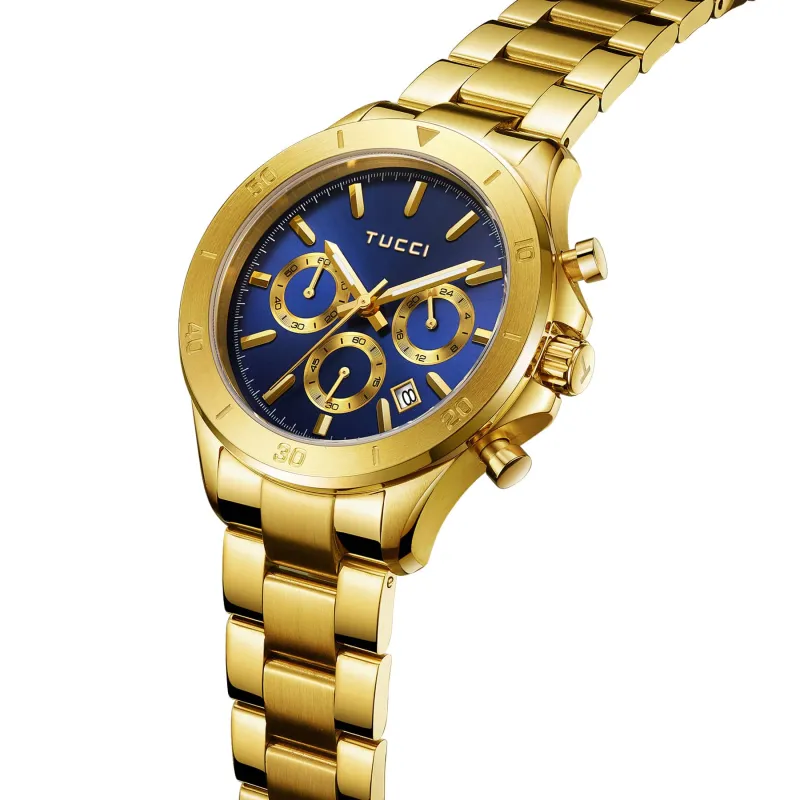 Tucci Italy FORTE Unisex Stainless Steel Wrist Watch - Gold Tone Blue made by Zulily