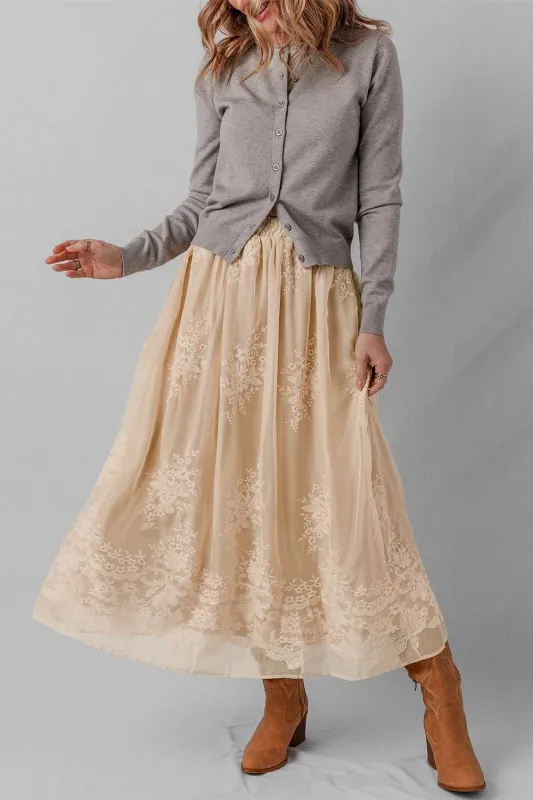Threaded Pear Vivienne Embroidered Mesh Overlay Long Skirt made by Threaded Pear