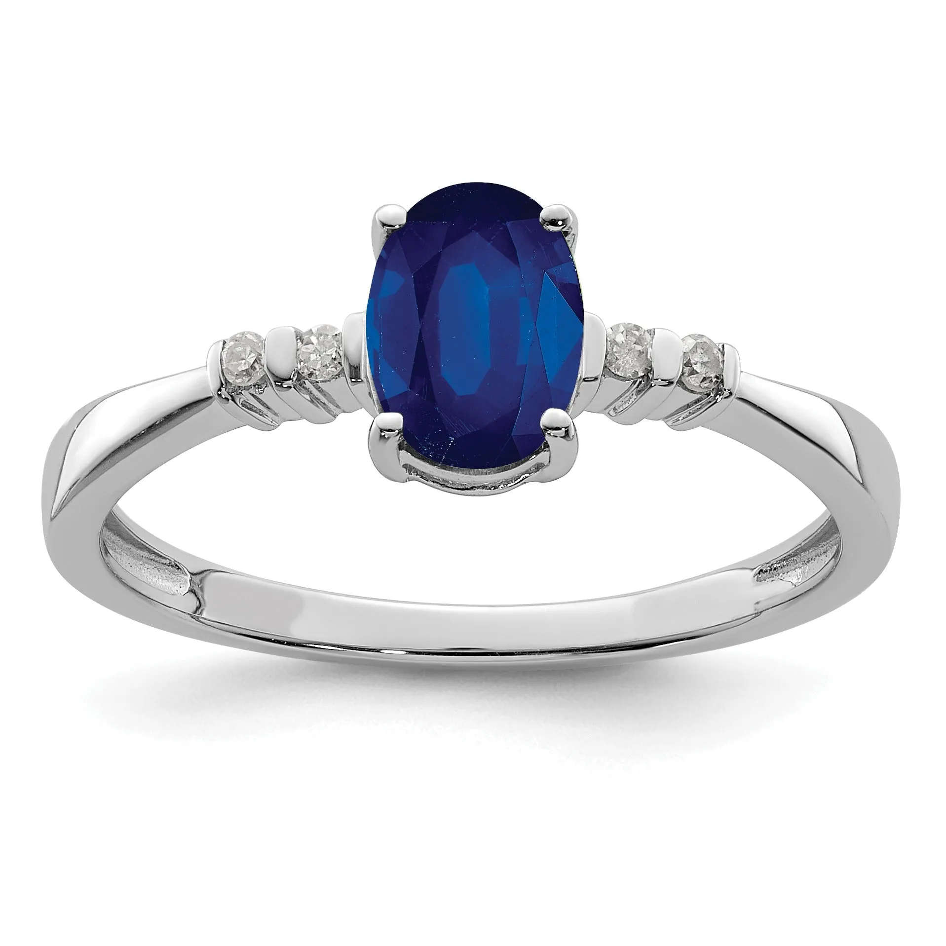 1.04 Ct Oval Blue Sapphire & Diamond Prong Rhodium Over Silver Five Stone Ring sold by Zulily