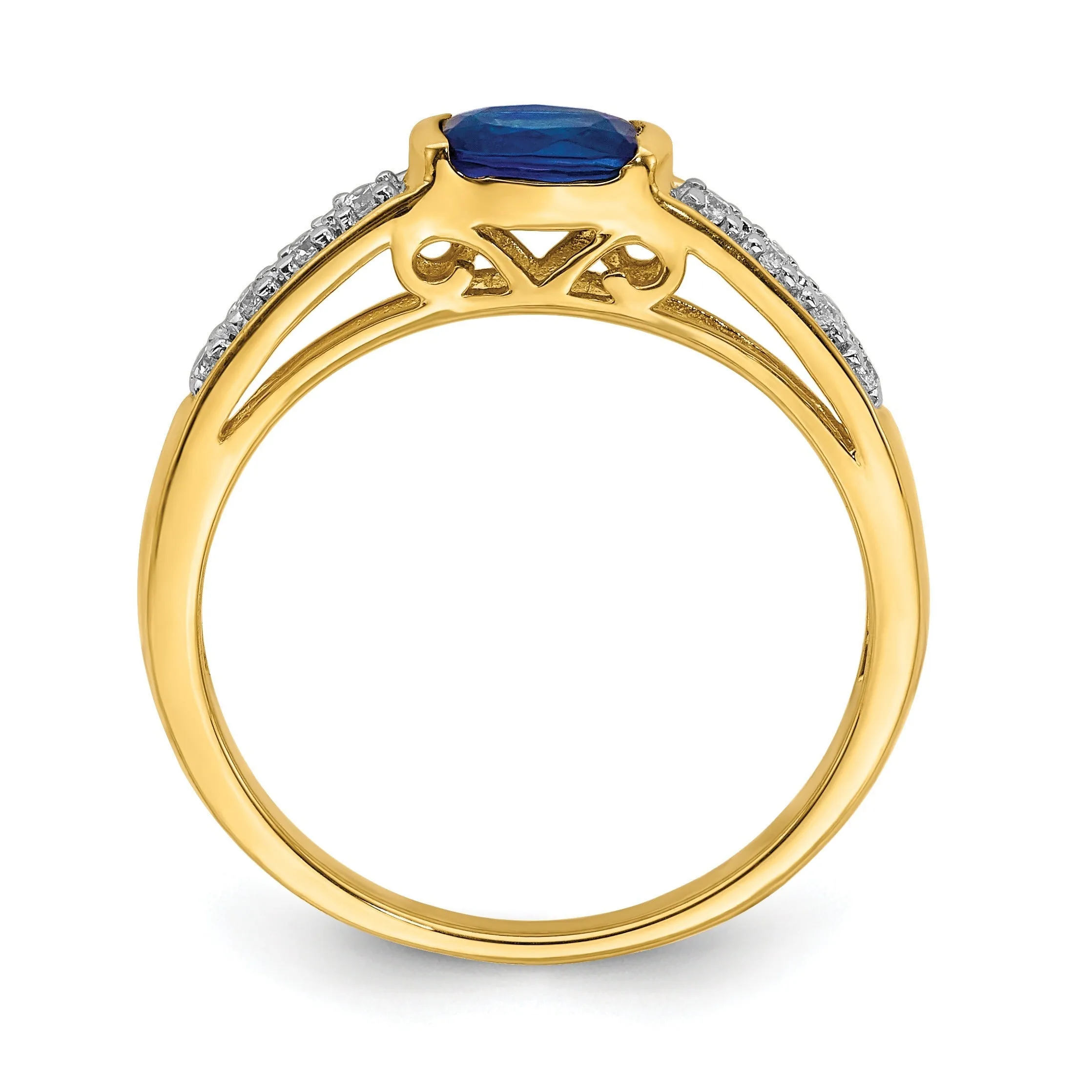 0.64 Ct Oval Blue Sapphire & Diamond Half-Bezel 14K Yellow Gold East-West Ring sold by Zulily product image thumbnail 3