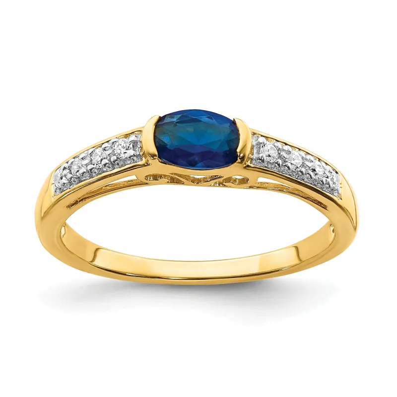 0.64 Ct Oval Blue Sapphire & Diamond Half-Bezel 14K Yellow Gold East-West Ring made by Zulily