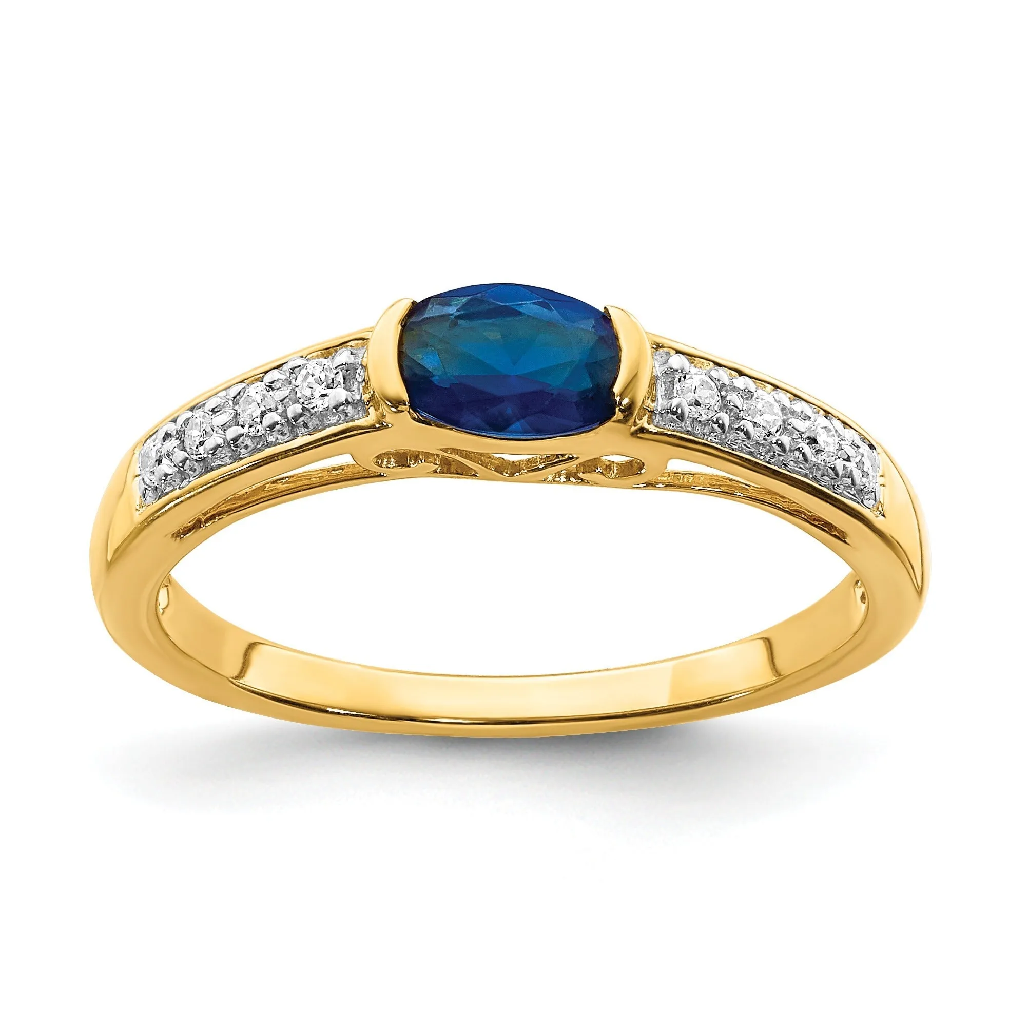 0.64 Ct Oval Blue Sapphire & Diamond Half-Bezel 14K Yellow Gold East-West Ring sold by Zulily