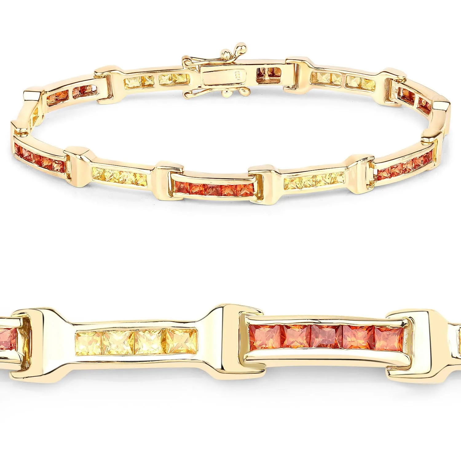 6.48 Carat Square Orange Genuine Orange Sapphire and Yellow Sapphire 925 Sterling Silver September Birthstone Tennis Bracelet sold by Zulily product image thumbnail 4