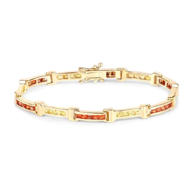 6.48 Carat Square Orange Genuine Orange Sapphire and Yellow Sapphire 925 Sterling Silver September Birthstone Tennis Bracelet made by Zulily